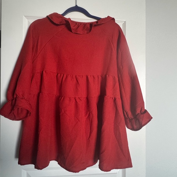 Red Ruffled Women's Blouse - Picture 2 of 3